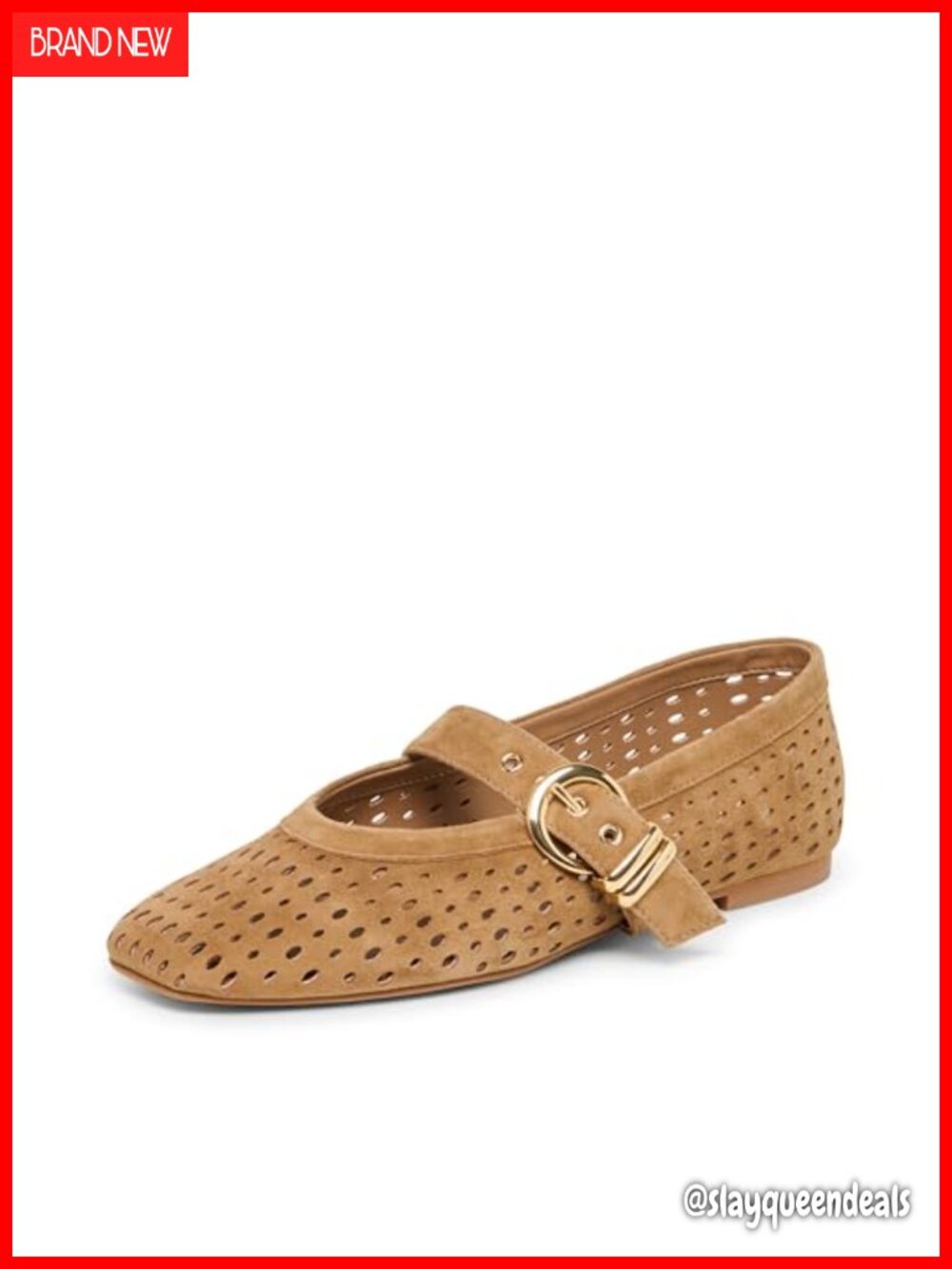Suede Round Toe Ballet Flats with Buckle Strap